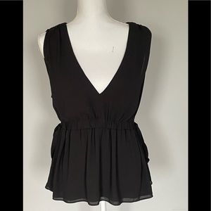 BCBGMaxazria Black Drawstring Sleeveless Top Sz L